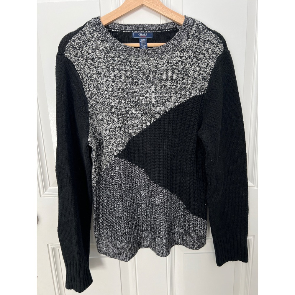 Chaps Denim Womens XL Sweater Black White Colorblock Geometric Crew Neck Knit